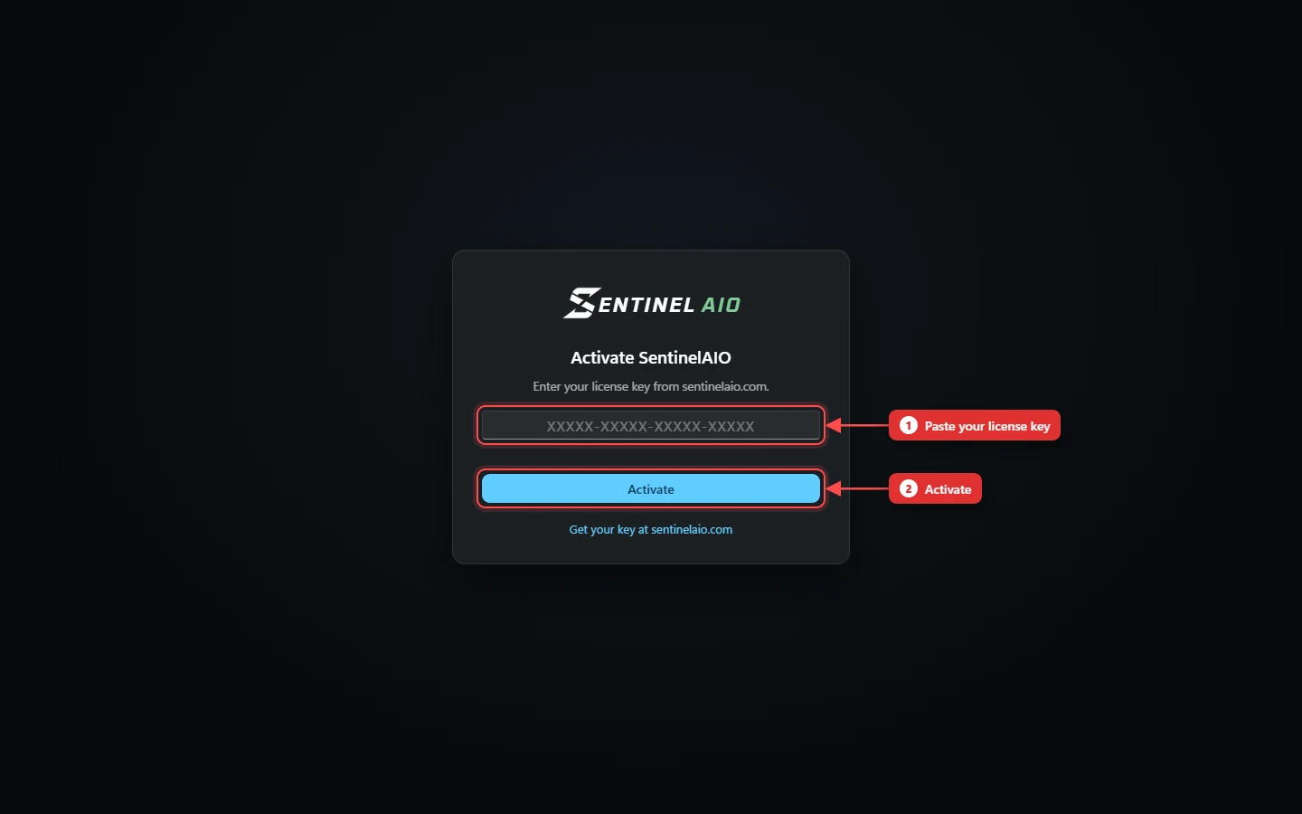 The activation screen