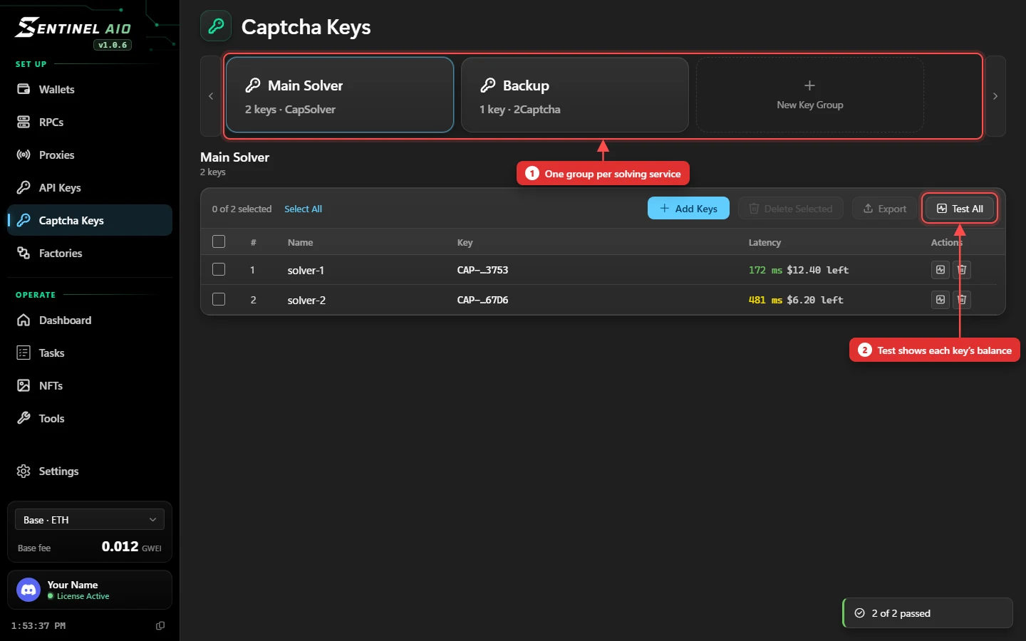 The Captcha Keys page