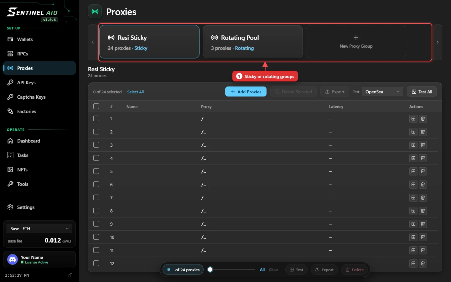 The Proxies page
