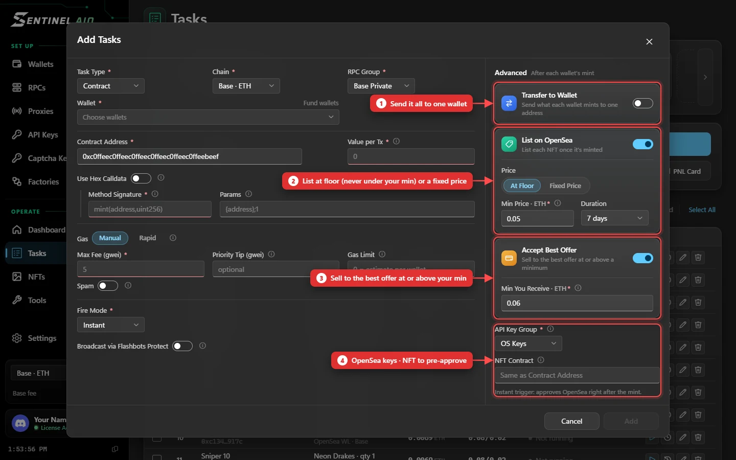 The Advanced column of the task form