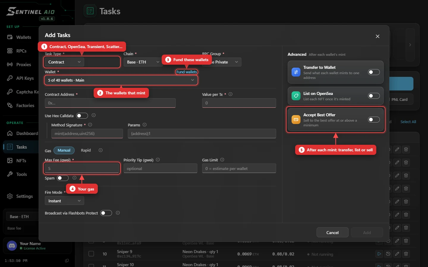 The Add Tasks form