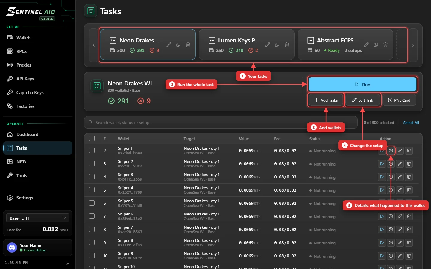 The Tasks page