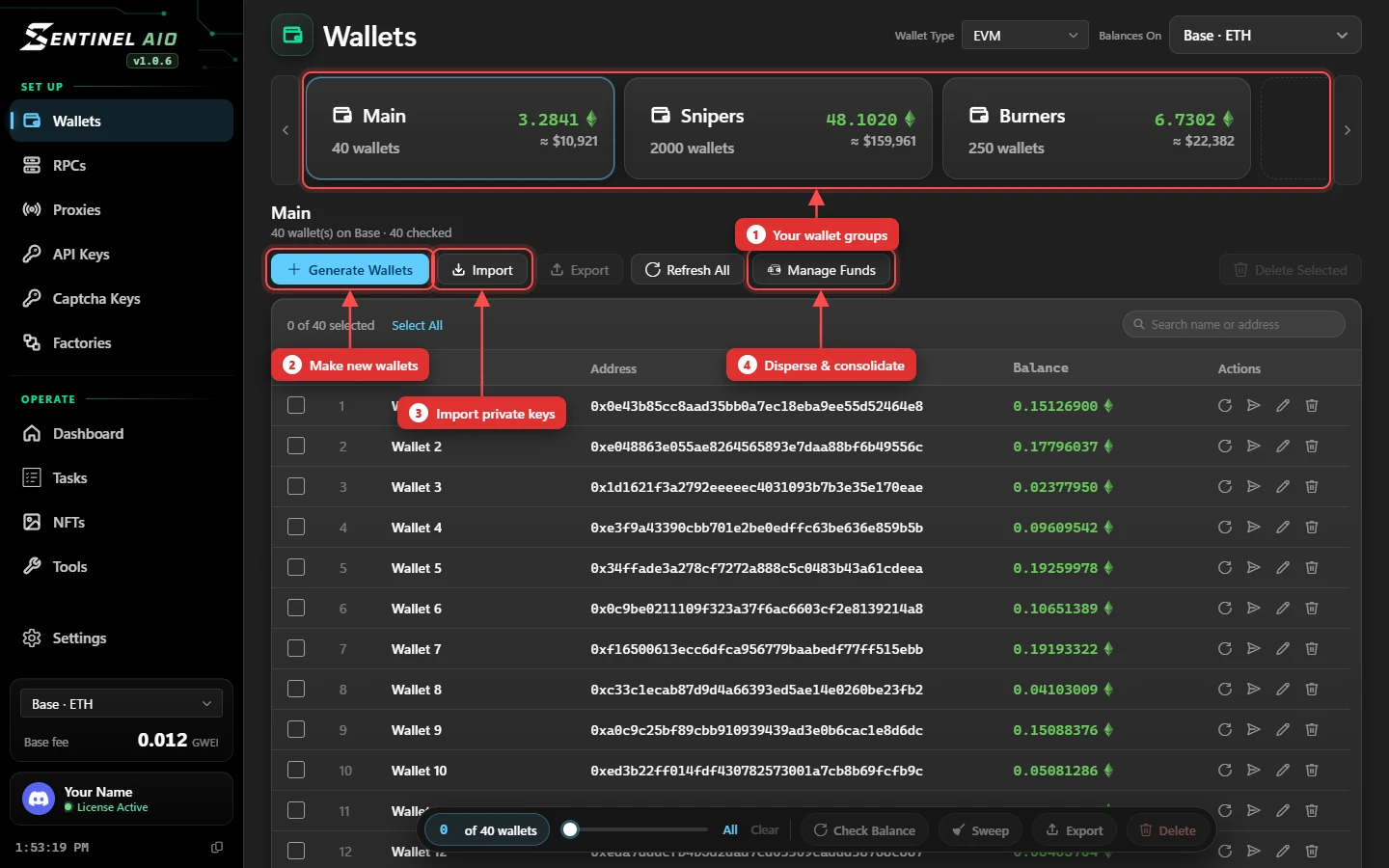 The Wallets page